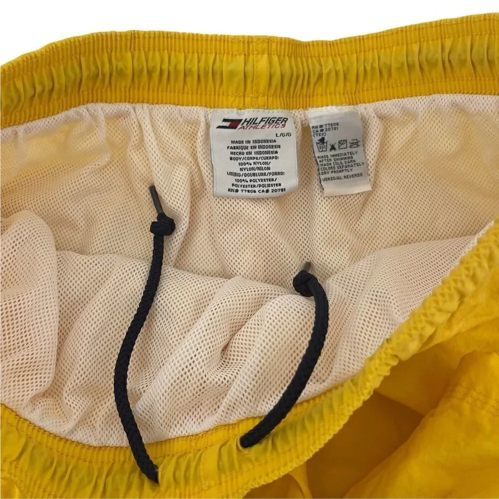 Tommy Hilfiger Swim Trunks Vintage Yellow Lined Mens Size L Tommy Athletics Swim
